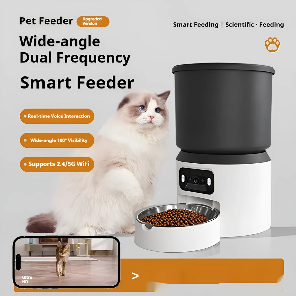 4L smart pet feeder with optional video camera and stainless steel bowl