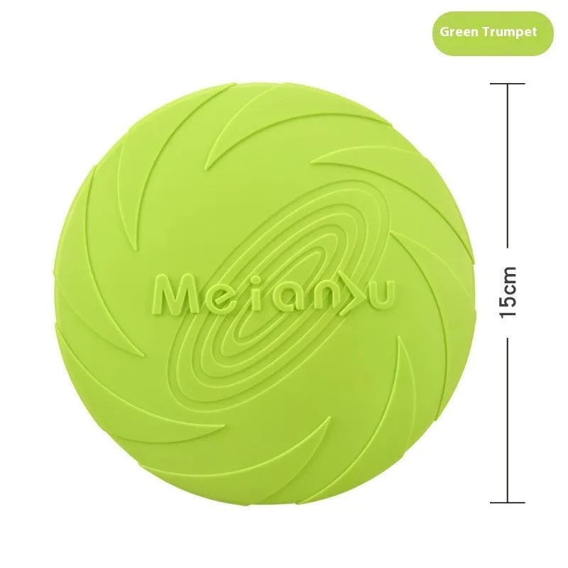 Soft rubber dog frisbee flying disc toy in red, shown in small, medium, and large sizes for outdoor fetch.