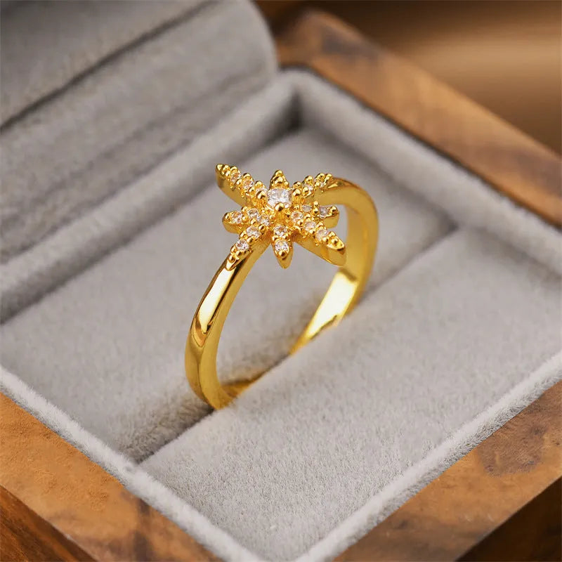 Korean women's open geometric ring with electroplated gold finish on copper