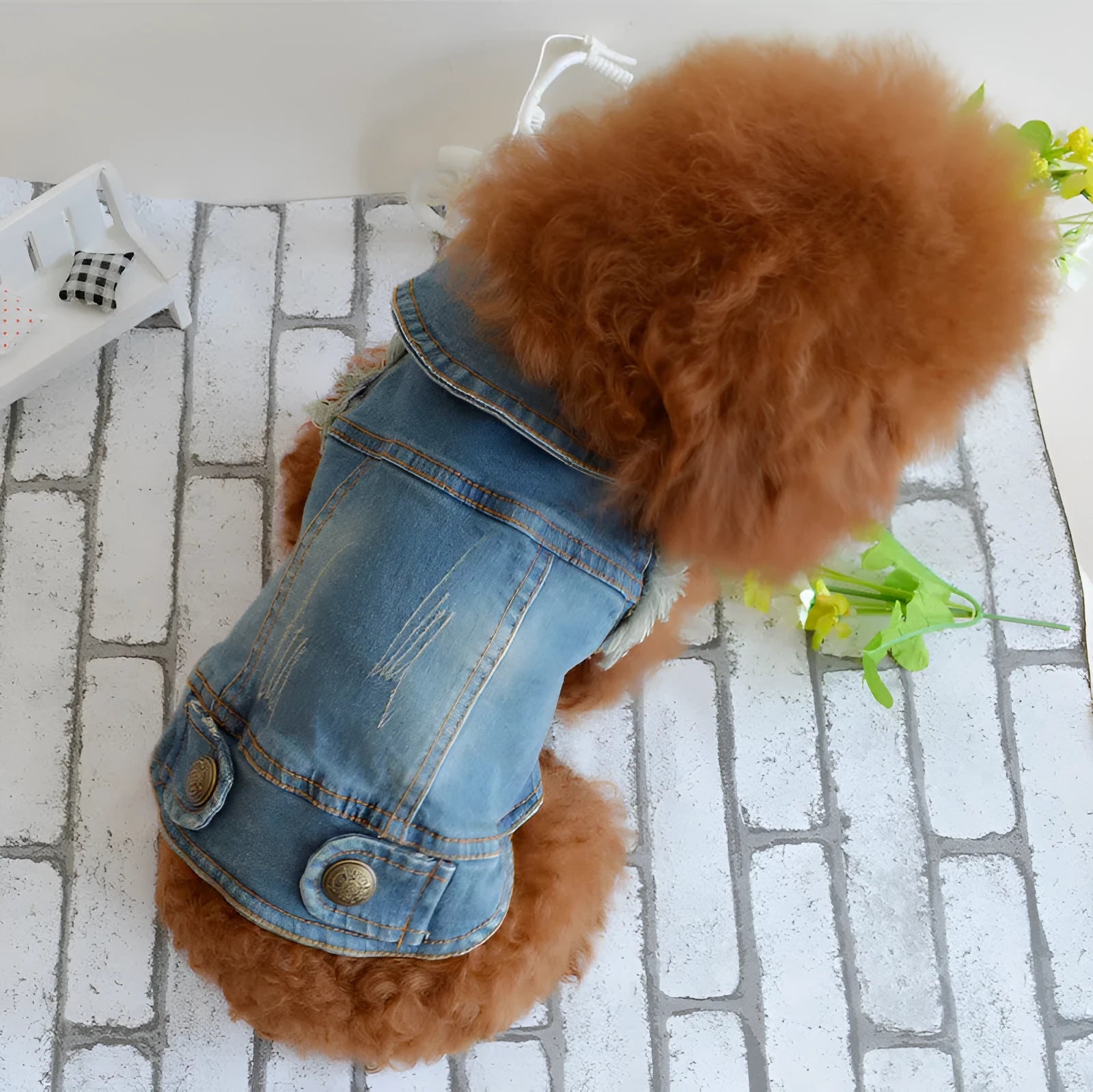 Retro scratch pattern denim dog vest in dark and light colours for autumn and winter wear