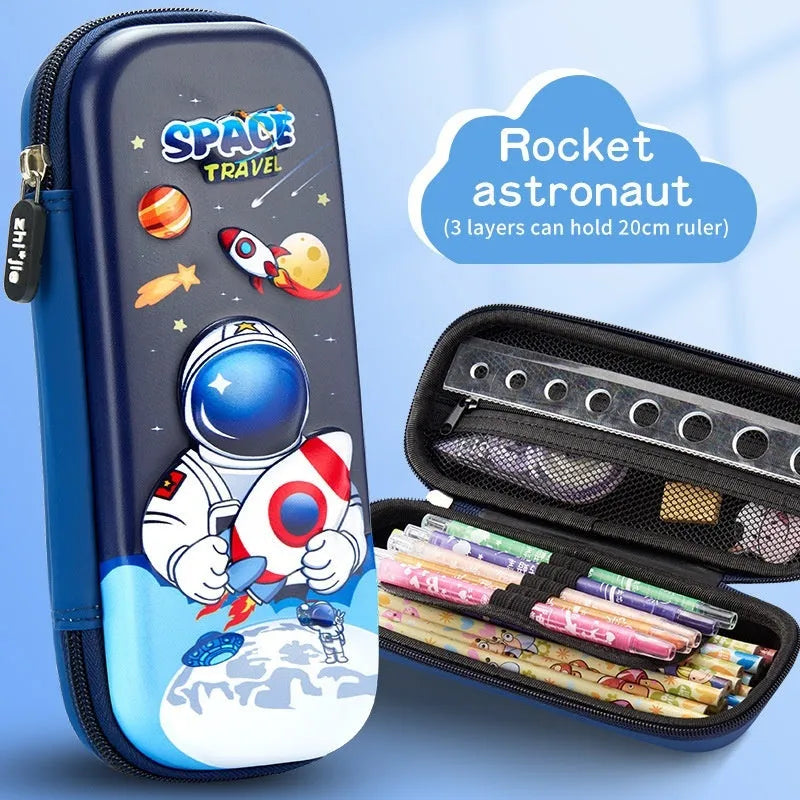 3D leather pencil case with sculpted spaceship design in multiple colour options