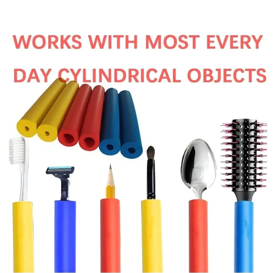 Rubber grip hose set showing 10mm and 18mm inner diameter options for utensil and pen grip enhancement