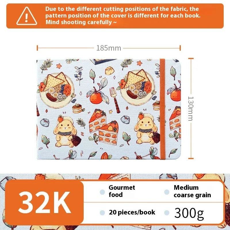 Feiluniao handmade fabric watercolour notebook with artistic cover design, 185mm length for portable sketching