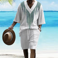 Men's casual knitted shorts suit set with short sleeves and drop-shoulder design