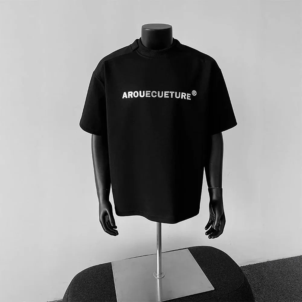 Men's loose fit cotton T-shirt with letter print pattern in black white light grey colours