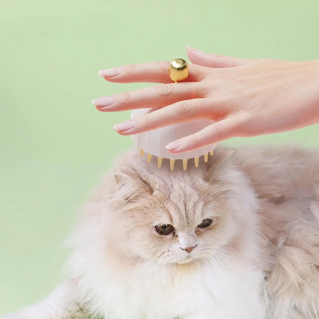 Green pet shampoo massage brush for dogs and cats with 3-in-1 bath grooming function
