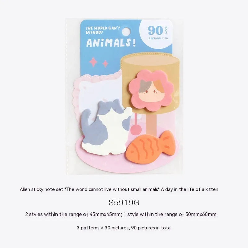 Small animal shaped sticky note set with sea otter, kitten, puppy and bunny designs