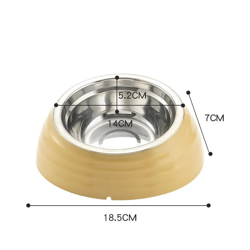 Stainless steel cat bowl with plastic base in beige, brown or light green colour
