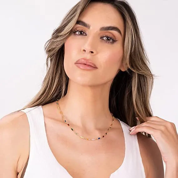 Ladies' geometric crystal necklace with alloy chain and glass accents in random colours