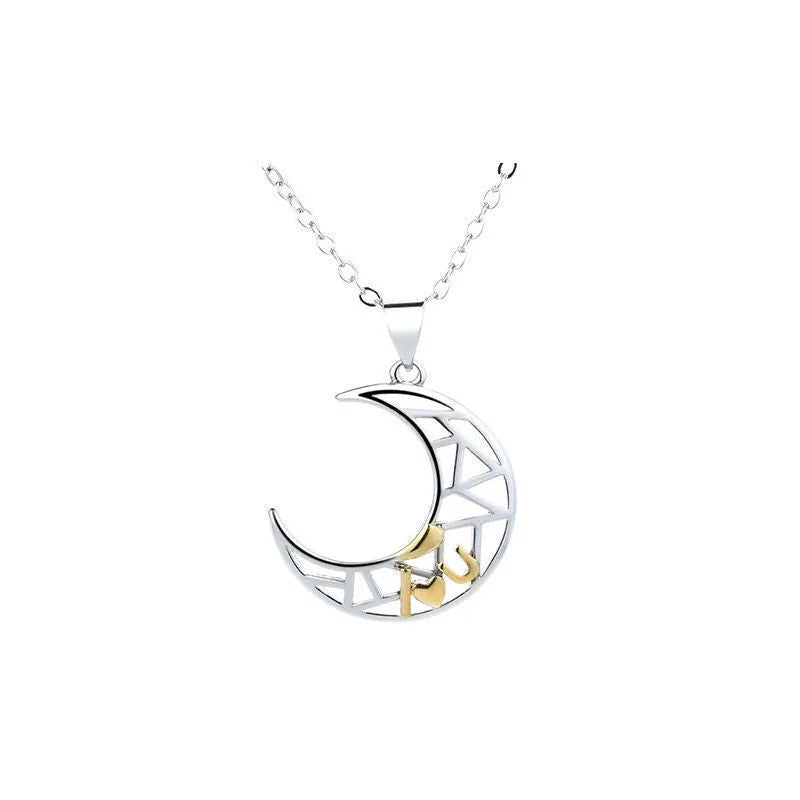 Sun Moon couple necklace set with copper electroplated pendants on a cross chain.