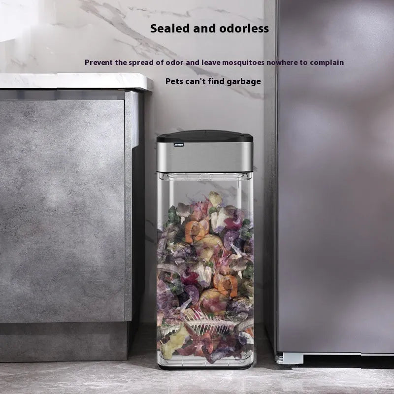 Square stainless steel inductive smart trash can with automatic lid and deodorant system