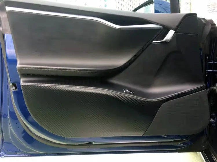 Four-piece carbon fibre protective film set for Tesla Model S front and rear interior door panels