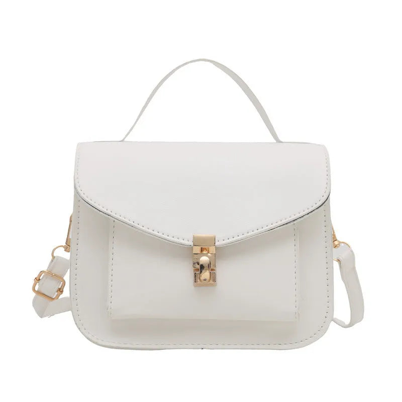 Retro style PU leather messenger bag in horizontal square shape with sandwich pocket design