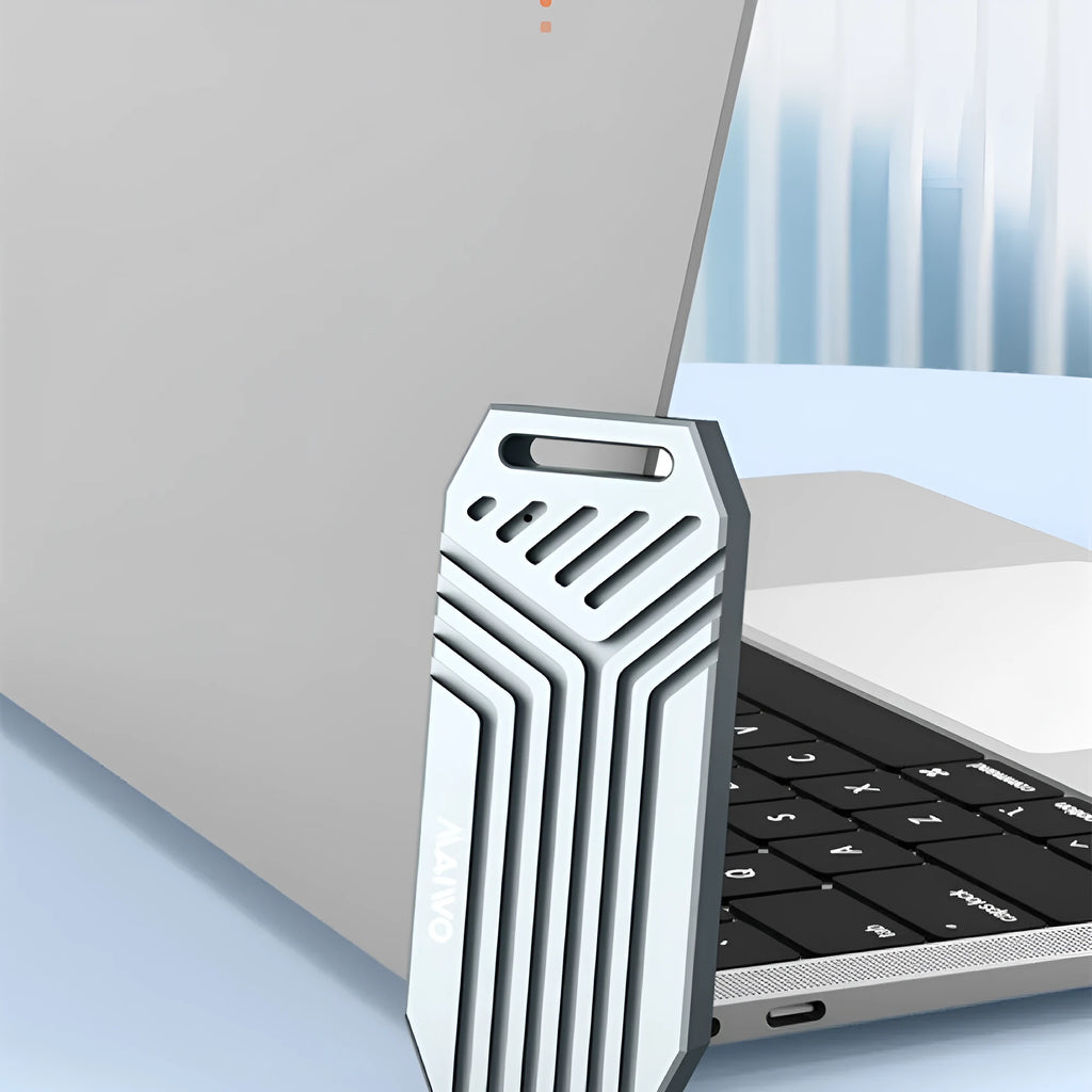 Aluminium Thunderbolt 4 M.2 NVMe SSD external enclosure in silver and grey colour options.