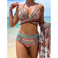 Blue red cross bandage high-waist bikini swimsuit three-piece set for adult women
