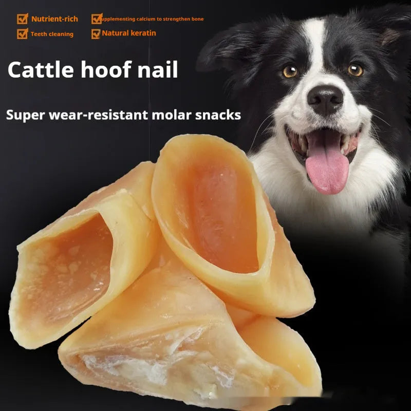 Natural cowhide anti-bite grinding rod dog chew in hoof shell colour for small and large dogs.