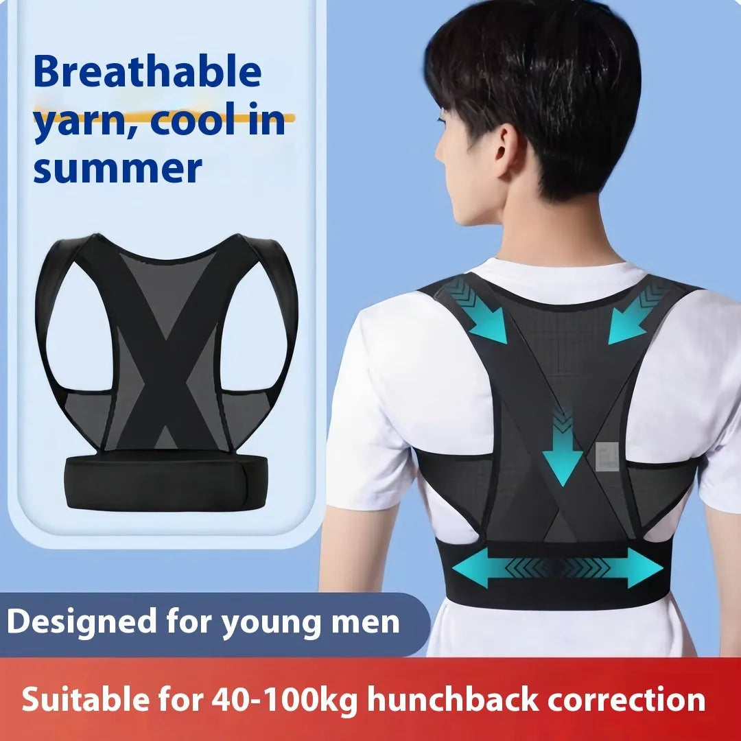 Men's adjustable hunchback corrector posture belt in beige or black with one-pull lift mechanism