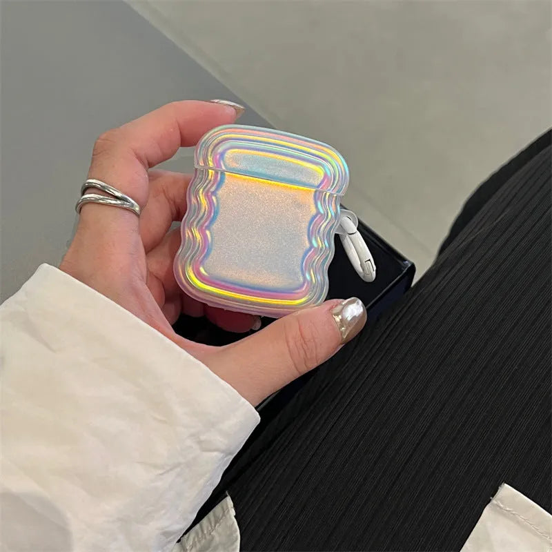 Silicone AirPods case with holographic laser design in magic laser ring colour