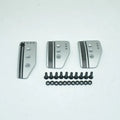 Aluminium alloy car pedal set for manual transmission showing brake, clutch, and accelerator with screws and nuts