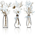 Three metal flower wall art pieces with colour vase designs for farmhouse bathroom decoration