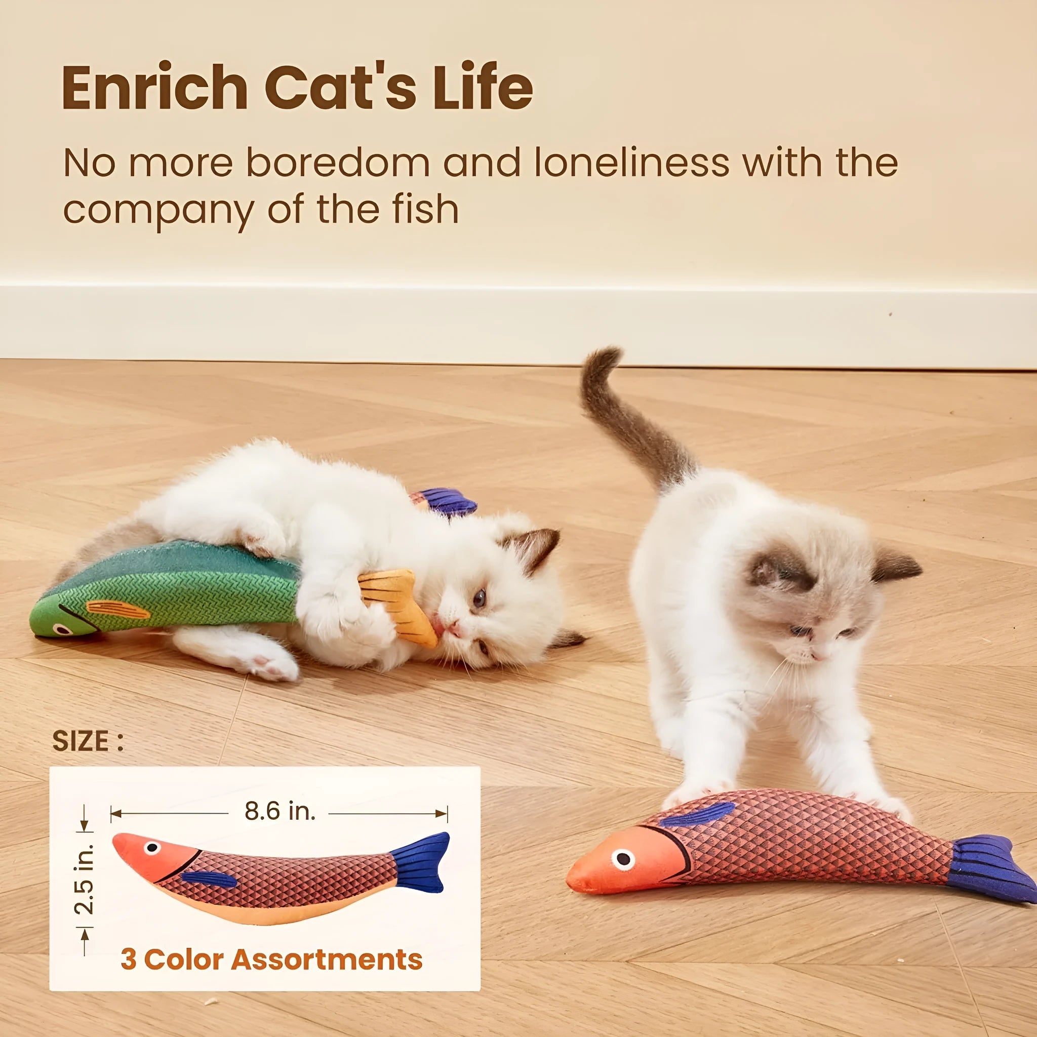 Green fish-shaped cat toy with organic catnip filling for indoor exercise