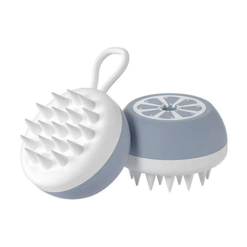 Yellow silicone pet bath brush with 2-in-1 comb design for dog and cat grooming