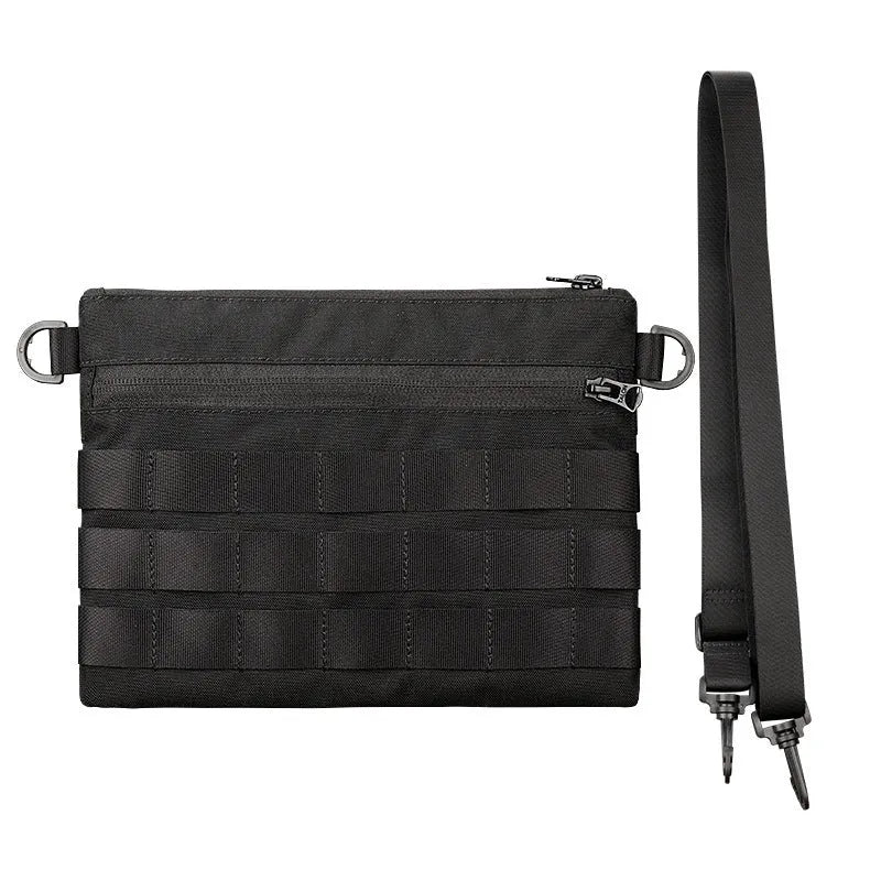 Black Oxford cloth outdoor organiser pouch with compact size for gear organisation.