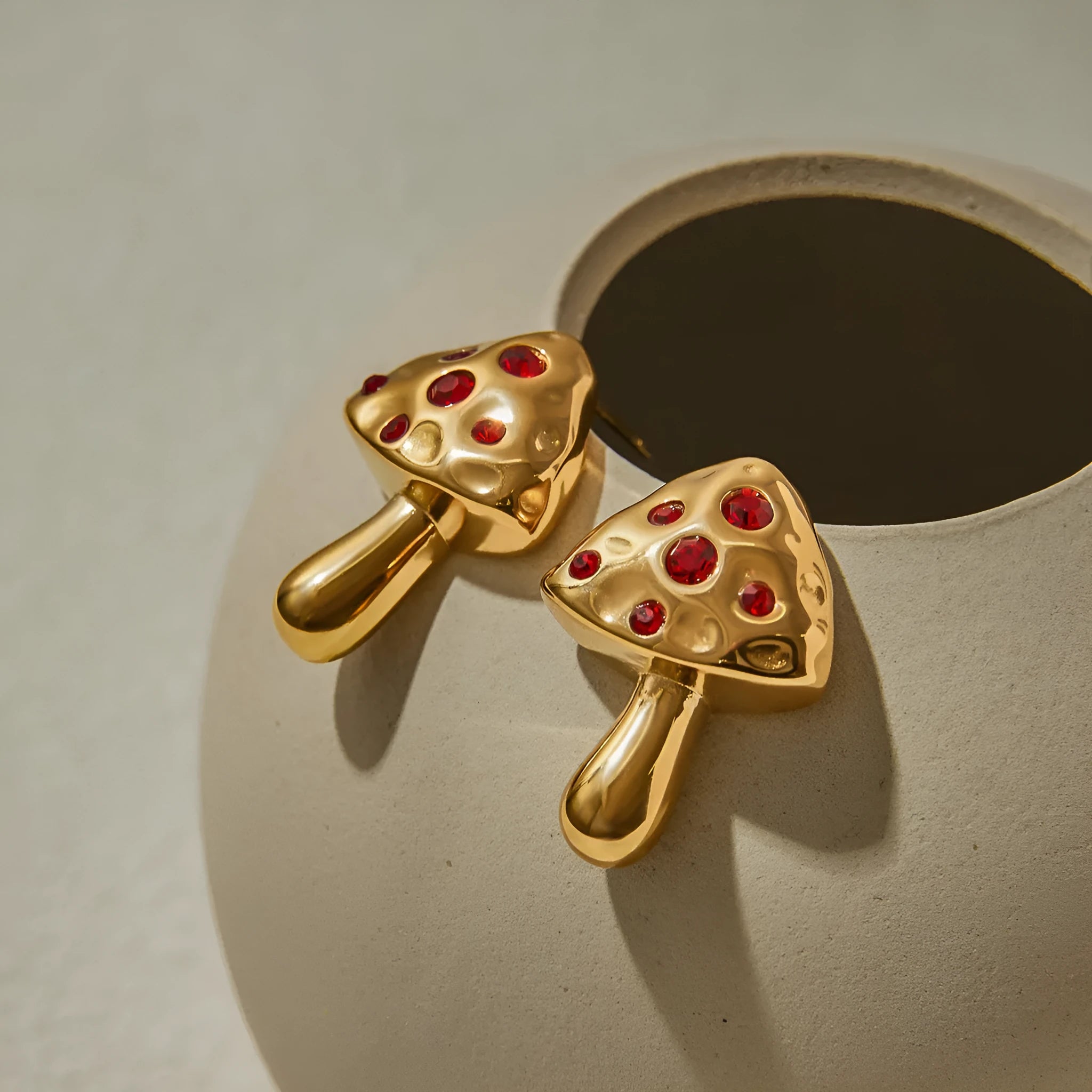 Inlaid zircon mushroom design stainless steel earrings for women geometric shape