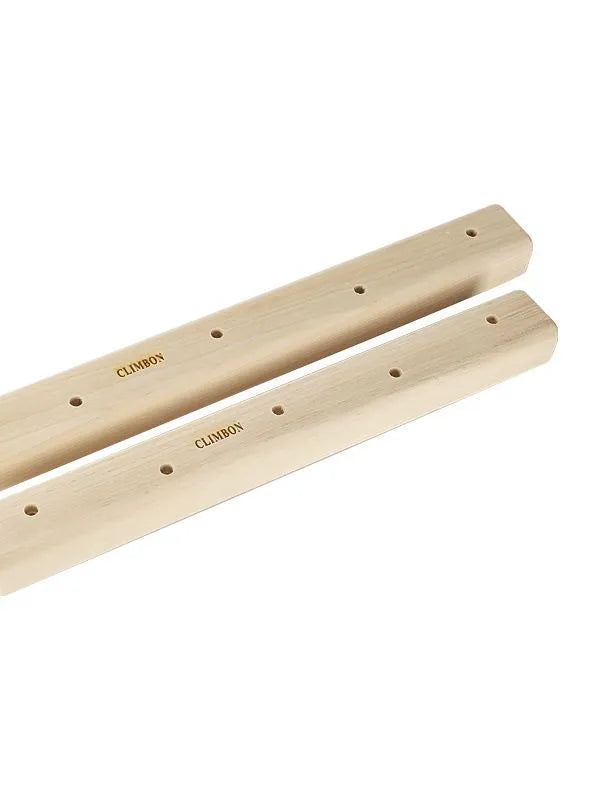 Set of three solid wooden grip training finger boards in 12cm, 40cm, and 50cm lengths.