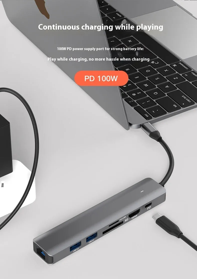 Seven-port card reader PD computer hub with USB-C laptop charging and custom logo option