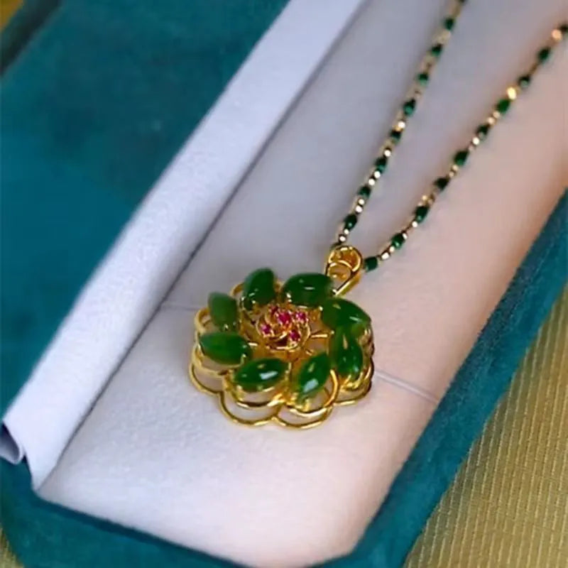 Lucky flower pendant necklace electroplated heart shape round oval octagonal design unisex adjustable chain 41-50cm