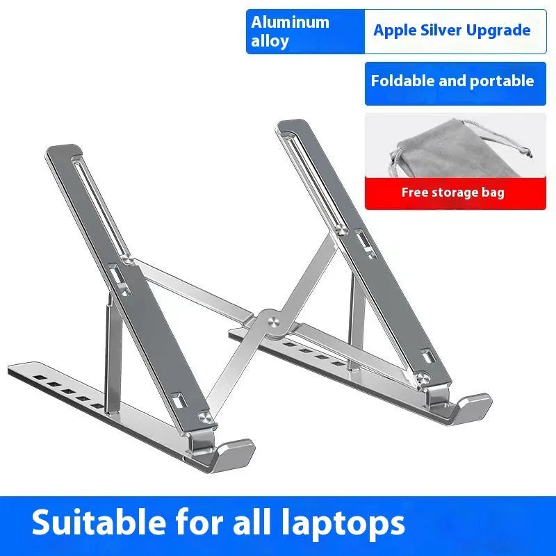 Aluminium laptop stand in silver finish supporting a laptop with improved airflow space