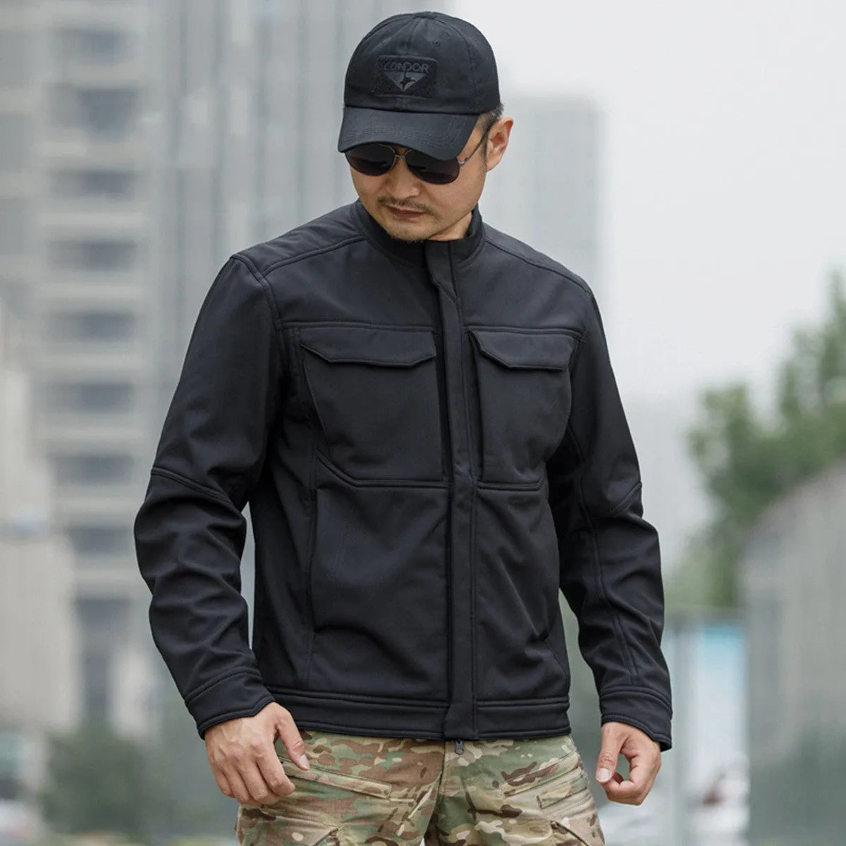 Bone Frog black soft shell tactical jacket for outdoor mountaineering and camping activities