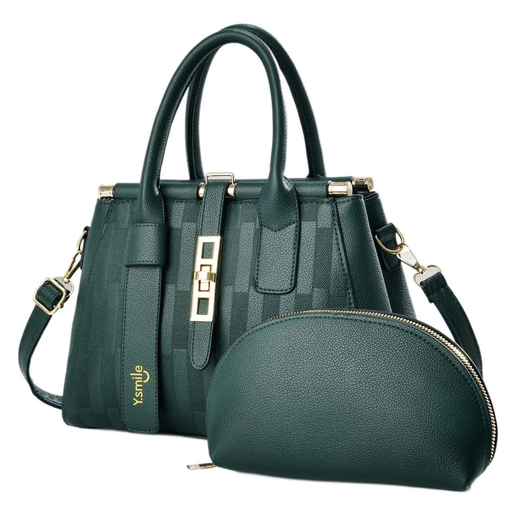 Round suitcase-shaped women's crossbody shoulder bag in PU leather showing dimensions of 28x13x20cm