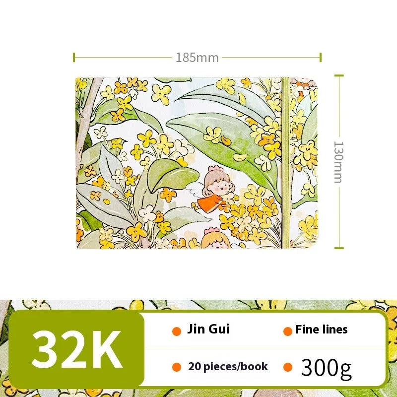 Feiluniao handmade fabric watercolour notebook with artistic cover design, 185mm length for portable sketching
