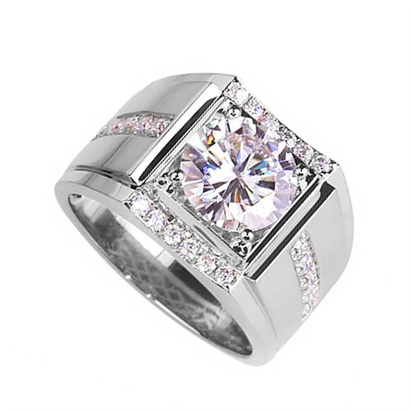 Men's geometric diamond zircon ring with adjustable opening in rose gold, gold, and platinum colour options