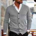 Men's slim fit acrylic cardigan in wine red colour, shown as an autumn sweater coat.