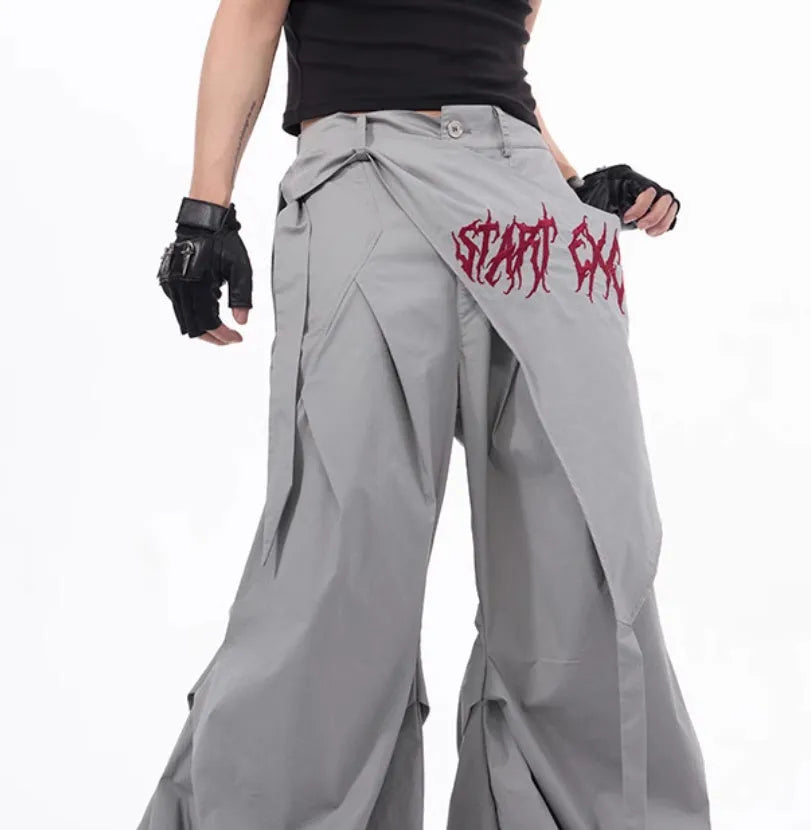 Korean style wide-leg pants for boys in black and grey solid colours