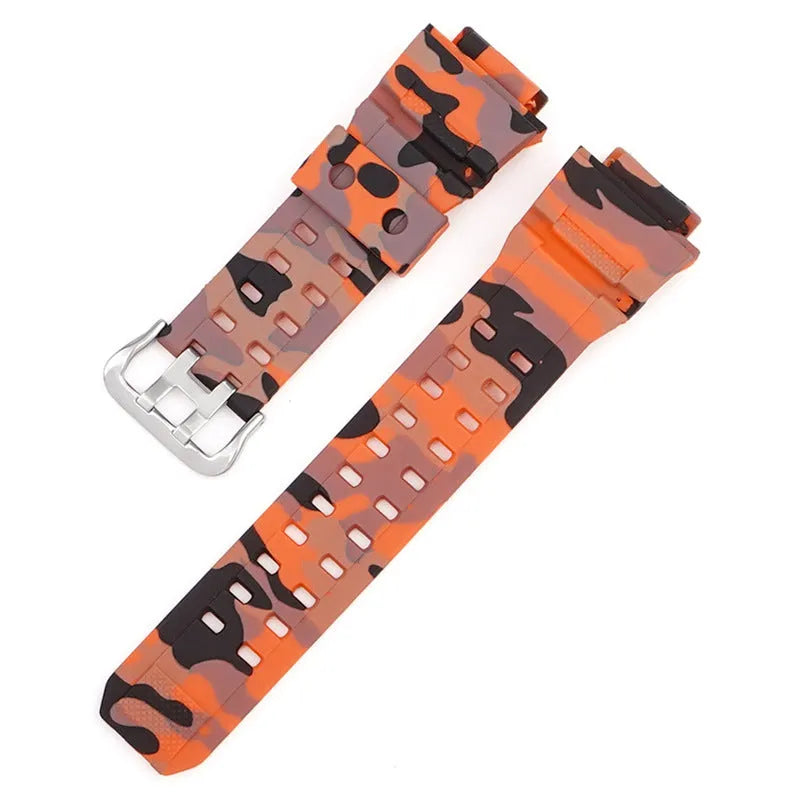 Camouflage TPU watch strap with silver buckle for single hair watch systems
