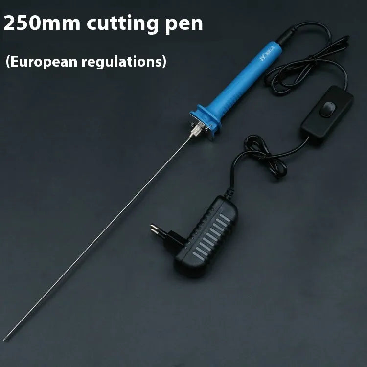 Blue plastic-handled electric heating cutter pen for foam and pearl cotton.