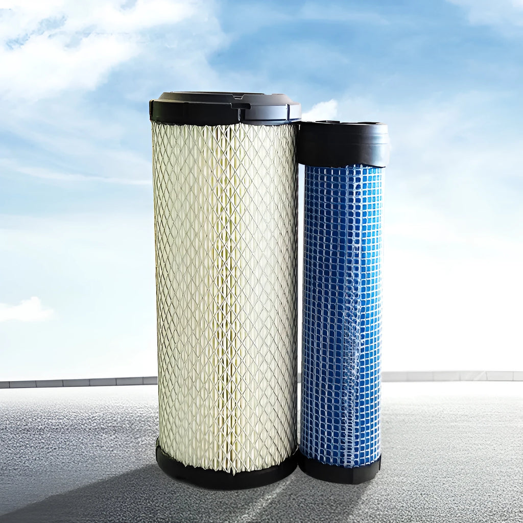 Large cylindrical Donaldson 1027 engine air filter with straight head and elbow connector