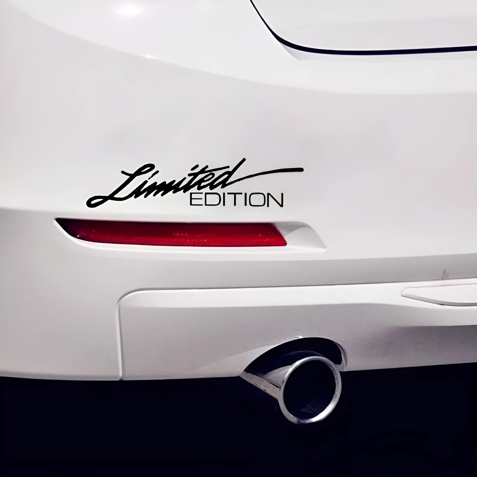 Reflective plastic bumper sticker in black, white, and colourful options showing 16cm length.