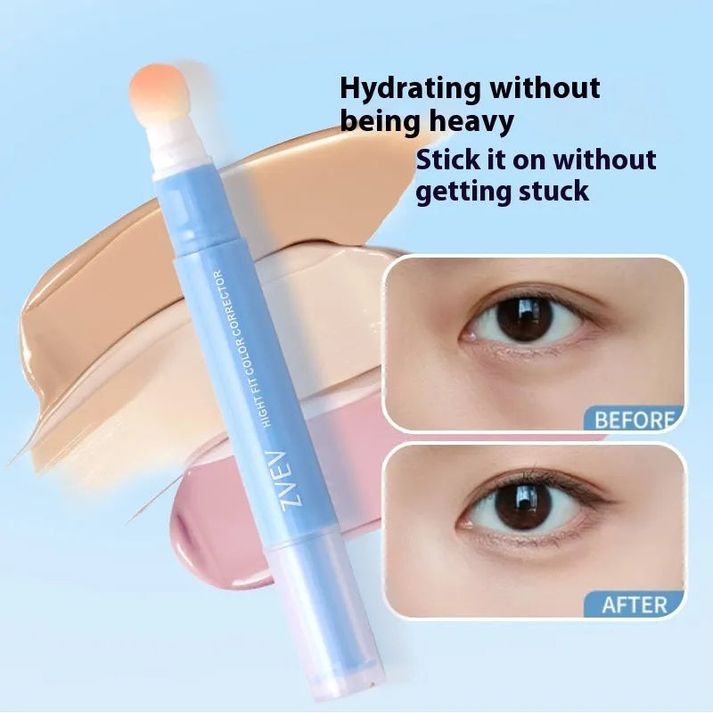 Concealer pen cream with sponge brush head in three shade options for skin and clothing.