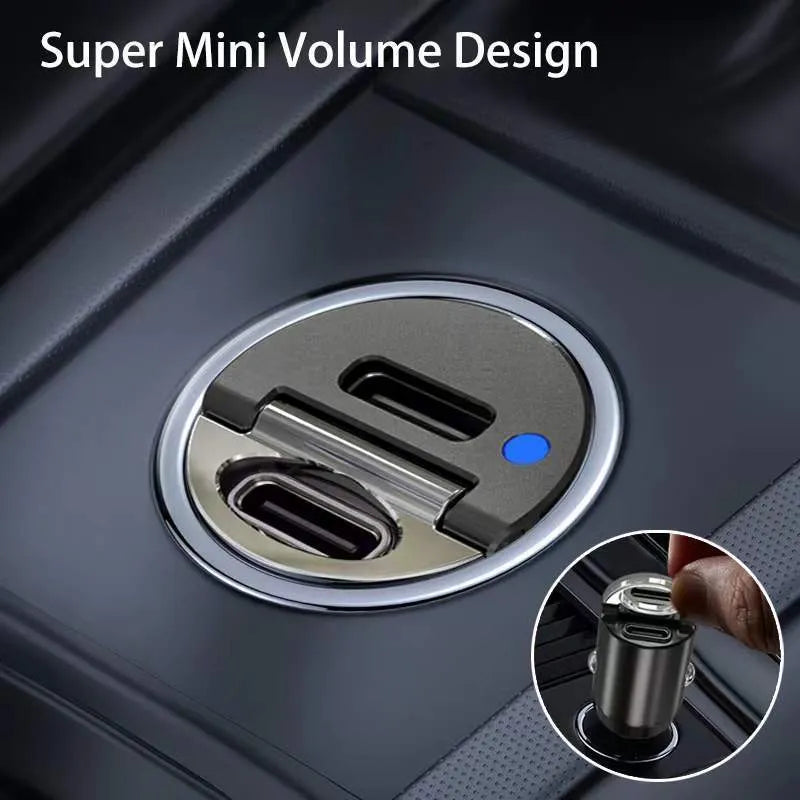 Black mini 30W car cigarette lighter charger with dual USB ports