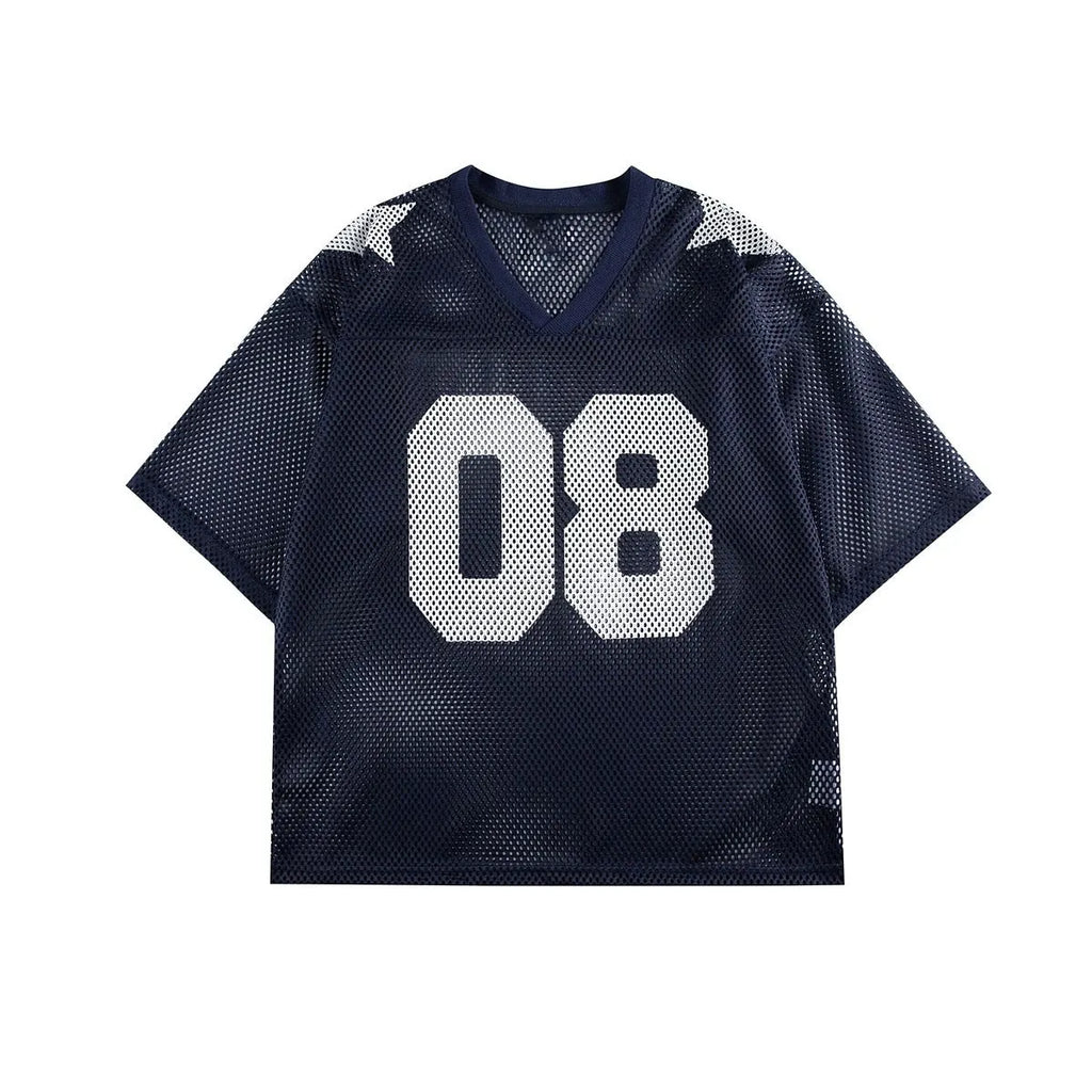 Loose fit half sleeve pullover shirt in black or navy blue with letter pattern
