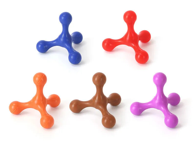 Blue silicone puppy chew toy with three-leg biter design for teething relief