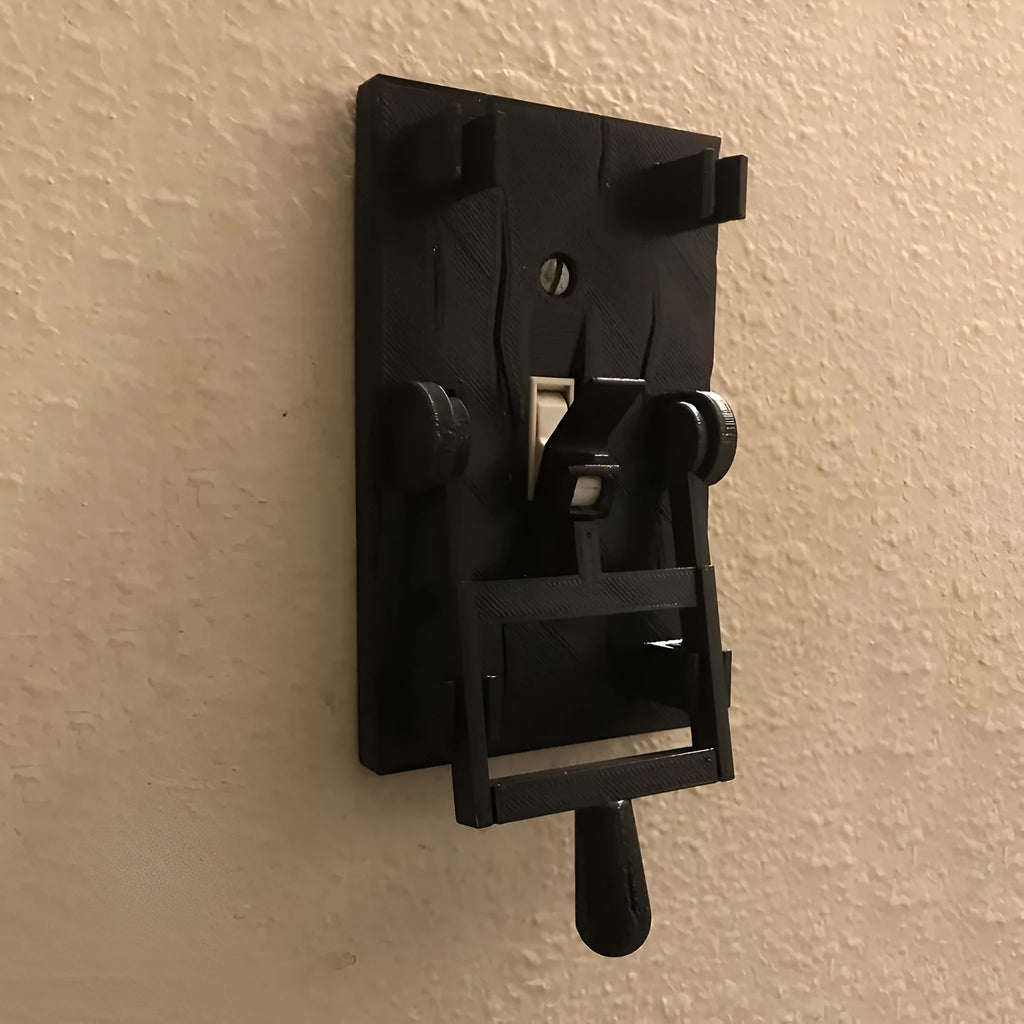 Retro-style decorative wall switch plate with mechanical switch, shown in white PLA material.