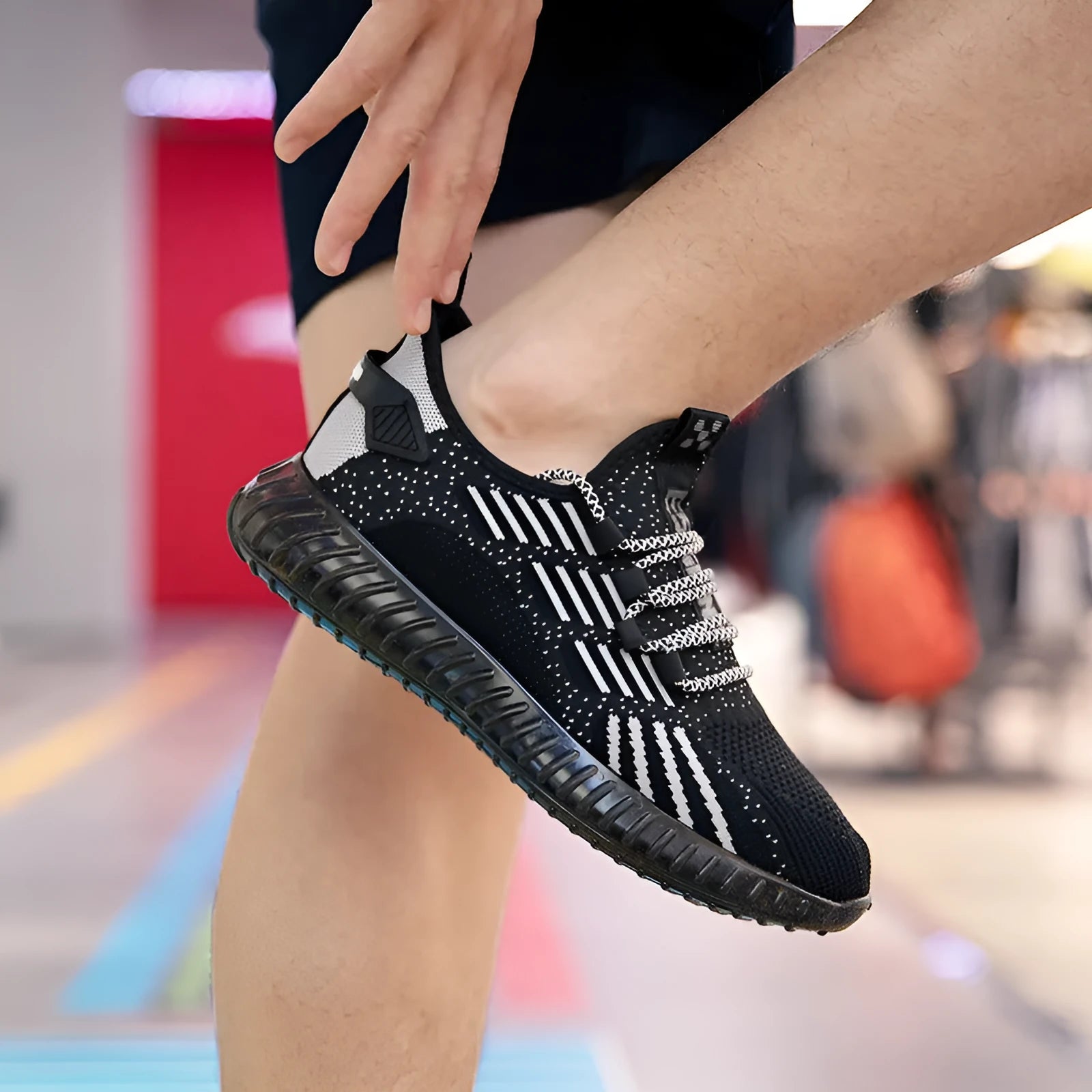 Men's white breathable flying fabric sports shoes with low-cut design and platform heel.