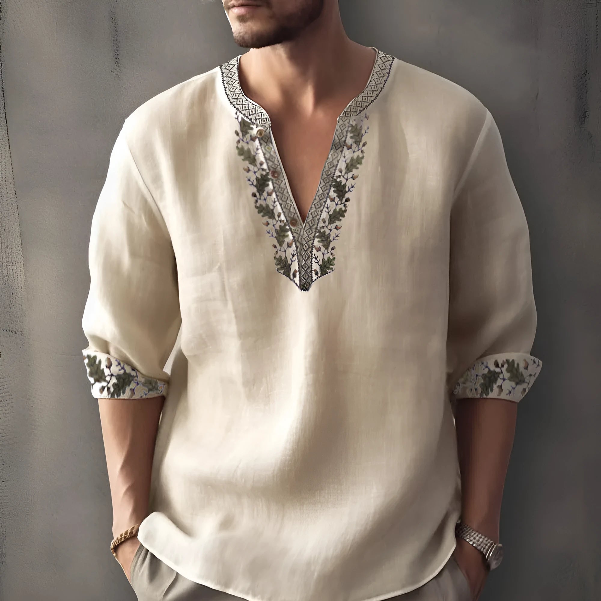 British style bamboo hemp short sleeve shirt with striped pattern in European sizing