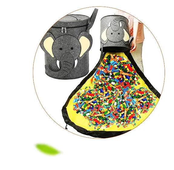 Green felt storage cube with pull rope unfolded as waterproof play mat for children's toys